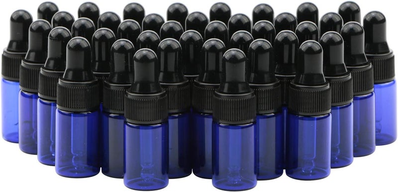 NewZoll 3ml Blue Glass Dropper Bottle With Black Rubber Cover Tapered Glass Droppers Pack of 40 - Image 1