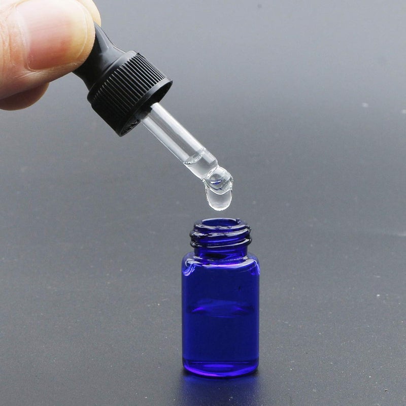 NewZoll 3ml Blue Glass Dropper Bottle With Black Rubber Cover Tapered Glass Droppers Pack of 40 - Image 5
