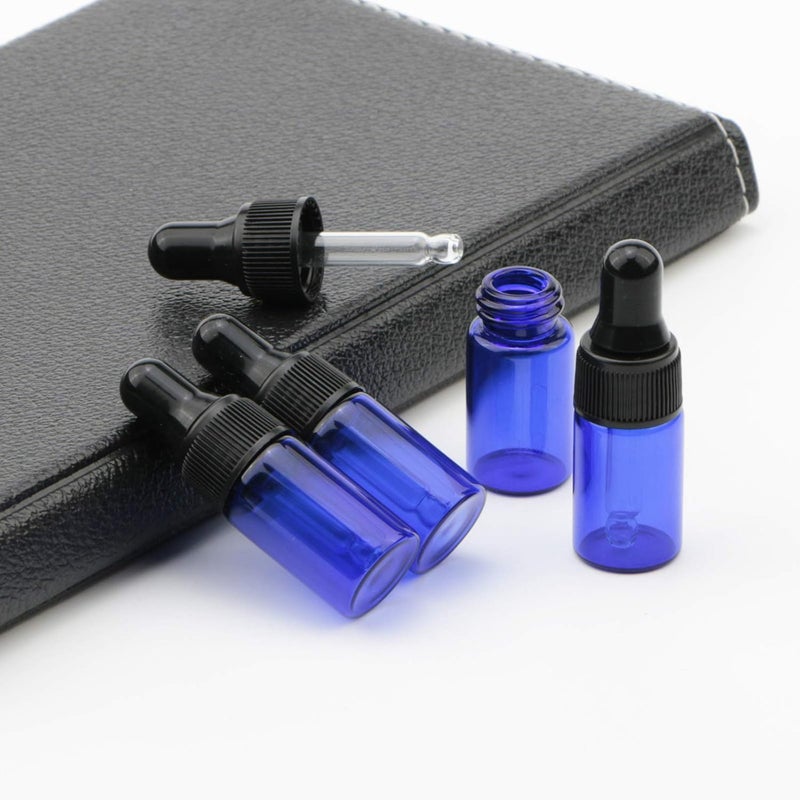 NewZoll 3ml Blue Glass Dropper Bottle With Black Rubber Cover Tapered Glass Droppers Pack of 40 - Image 2