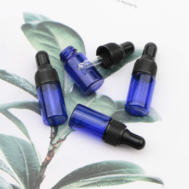 NewZoll 3ml Blue Glass Dropper Bottle With Black Rubber Cover Tapered Glass Droppers Pack of 40 - Image 3