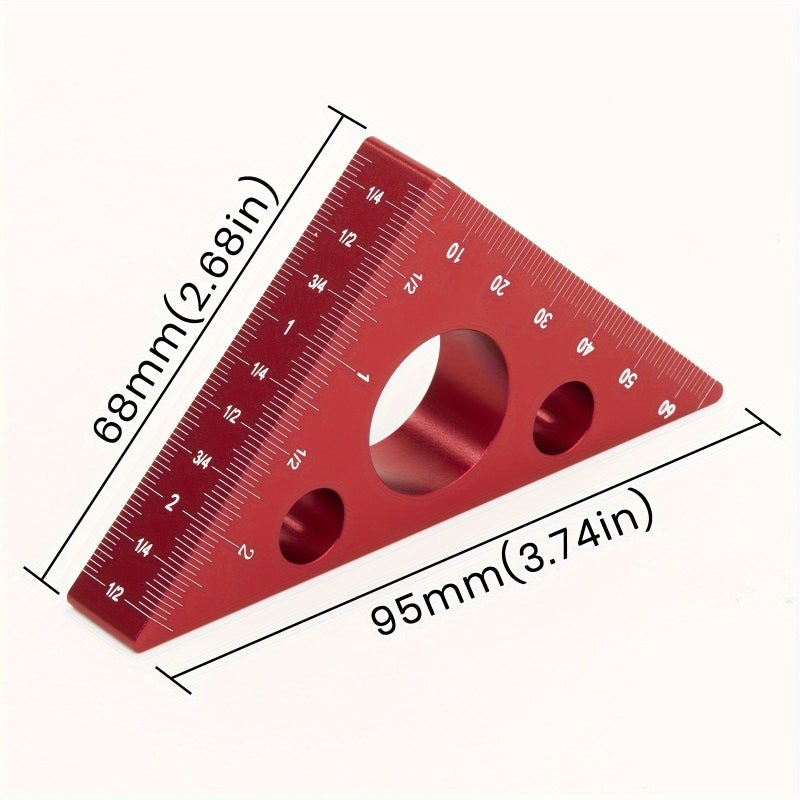 Red Triangular Ruler 45 90 Degree Precision Metric Angle Woodworking Tool - Image 2