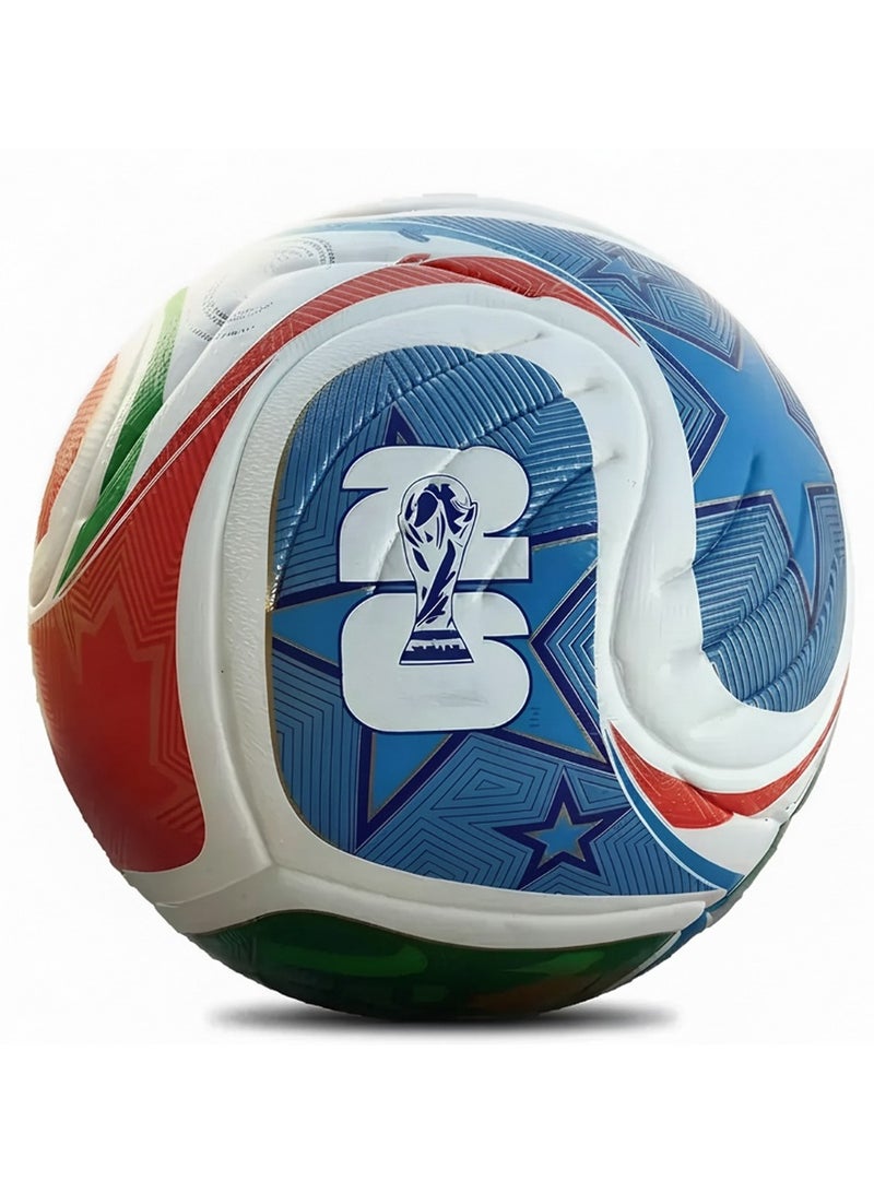 Luxly Football Soccer Ball World Cup 2026, Thermal Bonded Trionda League Size 5 PU Leather Hybrid Ball For Training, Match Premium Quality, Durable for Adults, All Playing Conditions Indoor & Outdoor - Image 1