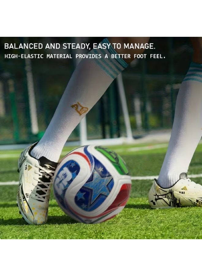 Luxly Football Soccer Ball World Cup 2026, Thermal Bonded Trionda League Size 5 PU Leather Hybrid Ball For Training, Match Premium Quality, Durable for Adults, All Playing Conditions Indoor & Outdoor - Image 5
