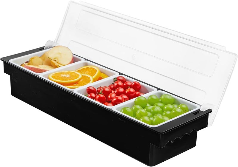 BEYLANG Ice Chilled Serving Tray Condiment Pots 4 Compartment Condiment Server Caddy (4 Compartments) - Image 1
