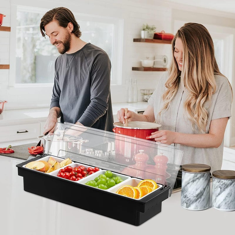 BEYLANG Ice Chilled Serving Tray Condiment Pots 4 Compartment Condiment Server Caddy (4 Compartments) - Image 5