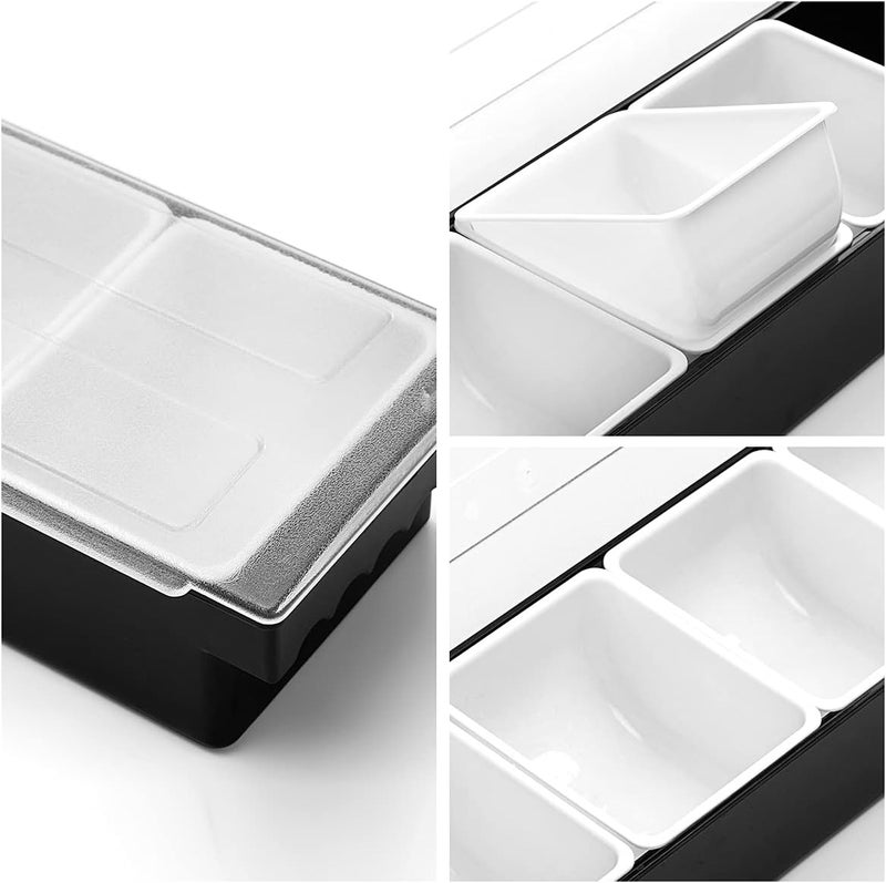 BEYLANG Ice Chilled Serving Tray Condiment Pots 4 Compartment Condiment Server Caddy (4 Compartments) - Image 3