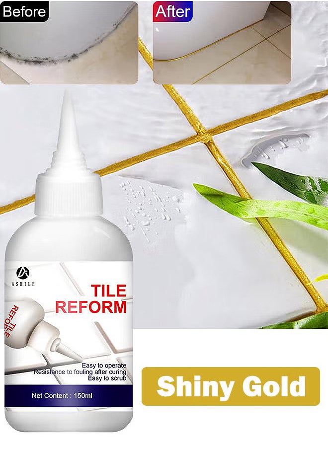 ASHILE 150ML Tile Grout Paint Filler Tube Grout Caulk Sealant Glue Sealer For Bathroom Shower Kitchen Ceramic Tile Repair Restore And Renew Tile Joints Line Gaps Replace Grout Pen, Gold  - Image 1