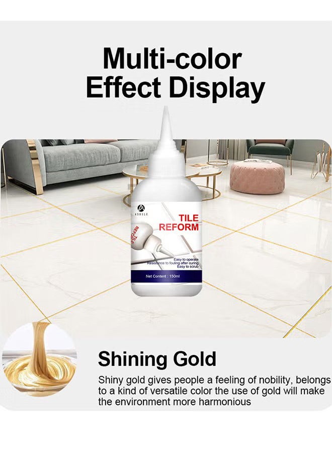 ASHILE 150ML Tile Grout Paint Filler Tube Grout Caulk Sealant Glue Sealer For Bathroom Shower Kitchen Ceramic Tile Repair Restore And Renew Tile Joints Line Gaps Replace Grout Pen, Gold  - Image 2