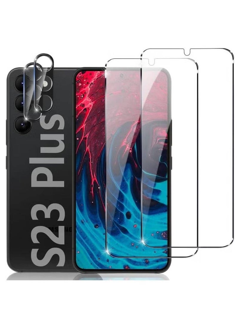【2+2 Pack】 S23+ Plus Glass Screen Protector and Camera Protector, HD Clear 9H Tempered Glass Scratch Resistant, Fingerprint Unlock, 3D Curved,Full Coverage  - Image 1