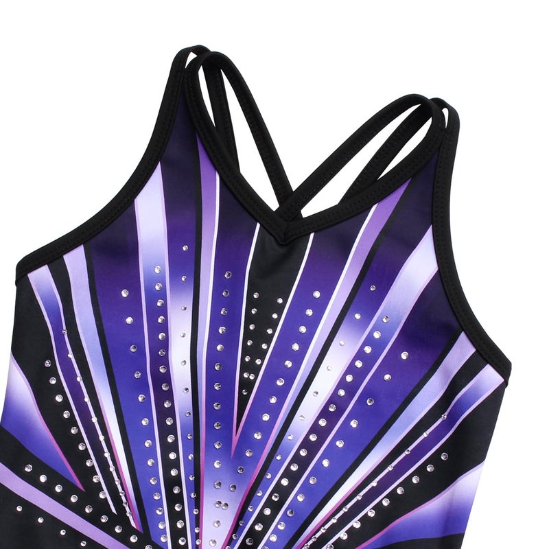 JOYSTREAM Gymnastics Leotards for Girls With Polyamide Shorts Sparkly Ballet Dance Activewear Violet Lines,10-11Years - Image 2