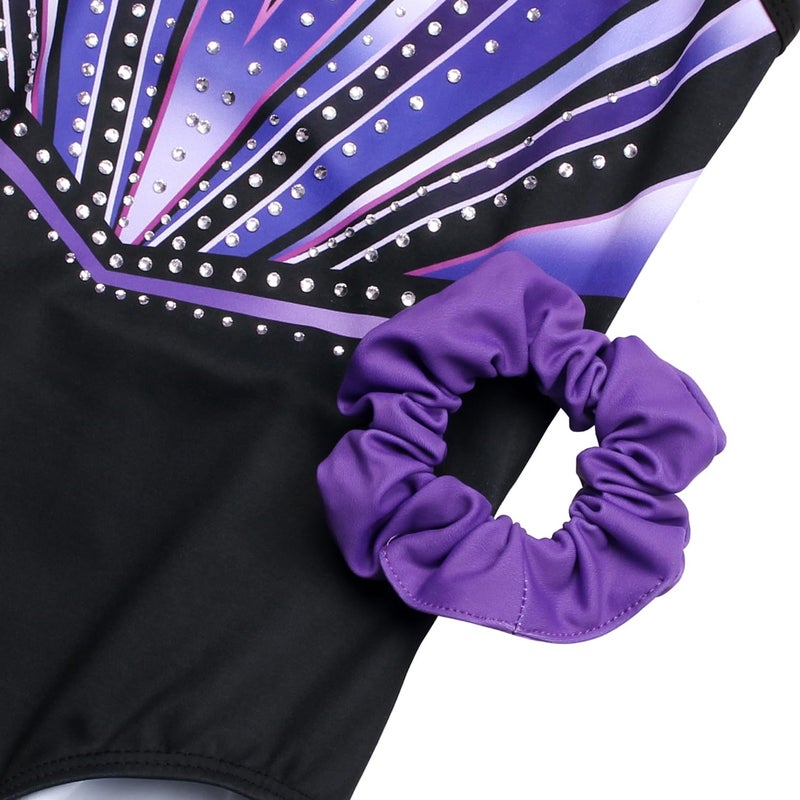 JOYSTREAM Gymnastics Leotards for Girls With Polyamide Shorts Sparkly Ballet Dance Activewear Violet Lines,10-11Years - Image 3