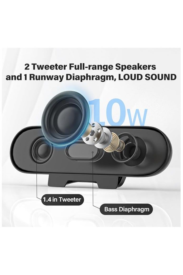 PC Speaker, USB Monitor Speaker with Clip-On, 10 W with HD Stereo Sound, for PC Monitor, Laptop, Mobile Phone, Desktop, Outdoor, Plug and Play (Black) - Image 2