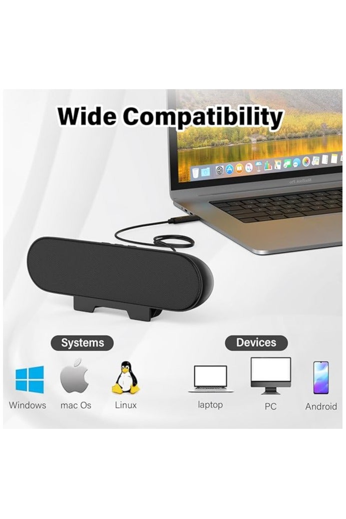 PC Speaker, USB Monitor Speaker with Clip-On, 10 W with HD Stereo Sound, for PC Monitor, Laptop, Mobile Phone, Desktop, Outdoor, Plug and Play (Black) - Image 3