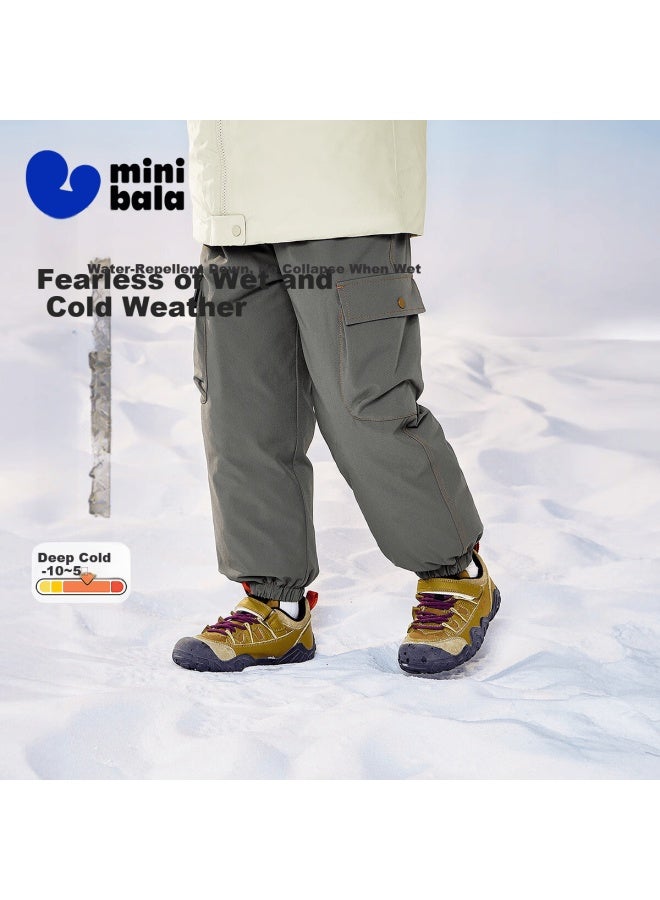 Minibala Boys' Children's Water-repellent Down Pants Winter Three-protection Work Trousers - Image 1