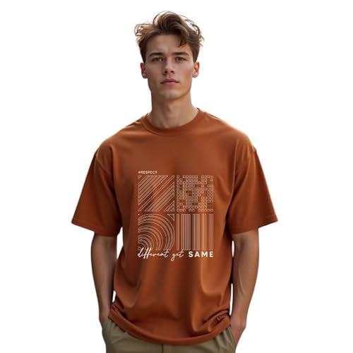 NOBERO Men's Cotton Graphic Print Oversized Fit T-Shirt (1M-TWRT-C0773-NS_Brown - Image 1