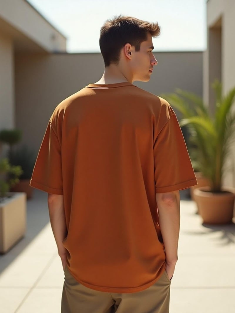 NOBERO Men's Cotton Graphic Print Oversized Fit T-Shirt (1M-TWRT-C0773-NS_Brown - Image 3