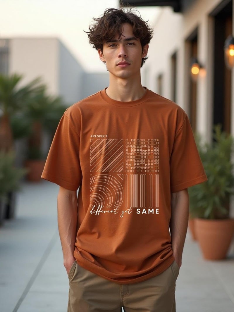 NOBERO Men's Cotton Graphic Print Oversized Fit T-Shirt (1M-TWRT-C0773-NS_Brown - Image 2