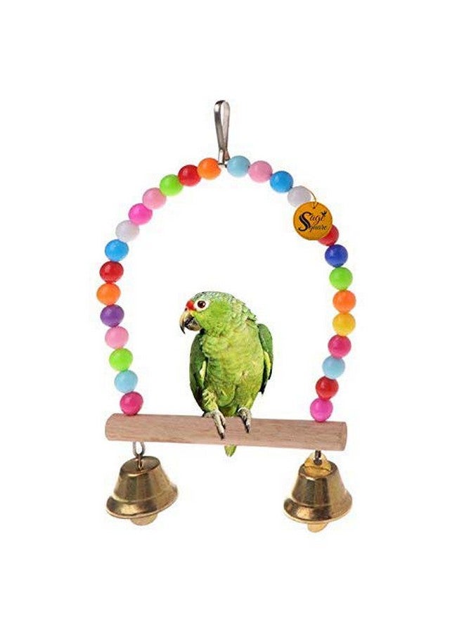 سايج سكوير إكسسوارات قفص أرجوحة الطيور - متعة تفاعلية وممتعة للببغاوات والطيور العاشقة والبادجي، خرز خشبي ملون، أجراس، ومجثم أرجوحة معلق، إكسسوارات ديكورية للببغاوات. - Image 1