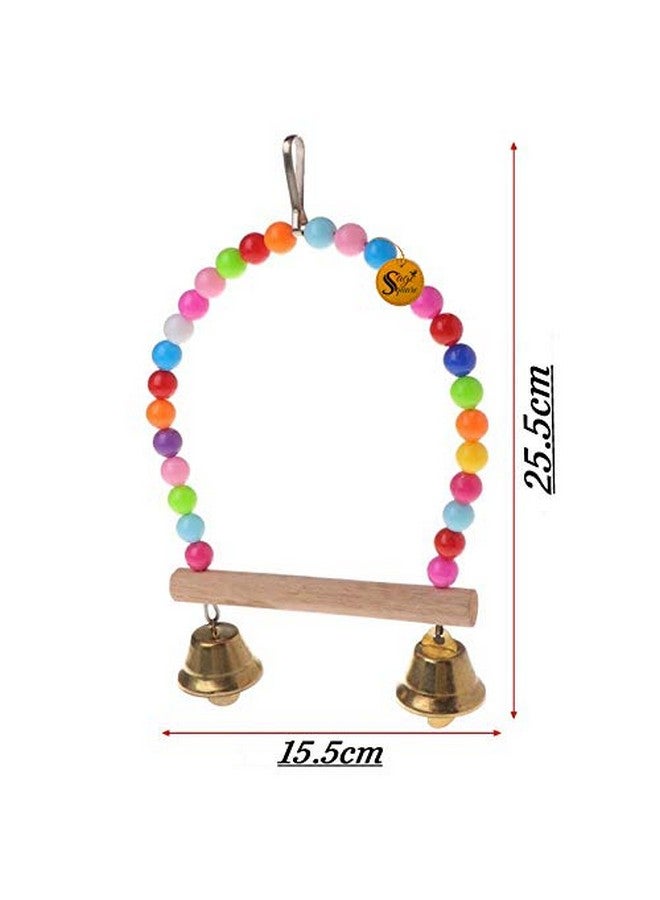 سايج سكوير إكسسوارات قفص أرجوحة الطيور - متعة تفاعلية وممتعة للببغاوات والطيور العاشقة والبادجي، خرز خشبي ملون، أجراس، ومجثم أرجوحة معلق، إكسسوارات ديكورية للببغاوات. - Image 3