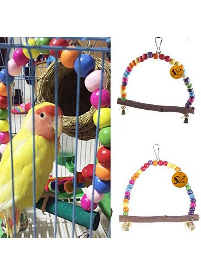 سايج سكوير إكسسوارات قفص أرجوحة الطيور - متعة تفاعلية وممتعة للببغاوات والطيور العاشقة والبادجي، خرز خشبي ملون، أجراس، ومجثم أرجوحة معلق، إكسسوارات ديكورية للببغاوات. - Image 2
