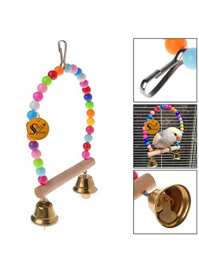 سايج سكوير إكسسوارات قفص أرجوحة الطيور - متعة تفاعلية وممتعة للببغاوات والطيور العاشقة والبادجي، خرز خشبي ملون، أجراس، ومجثم أرجوحة معلق، إكسسوارات ديكورية للببغاوات. - Image 4