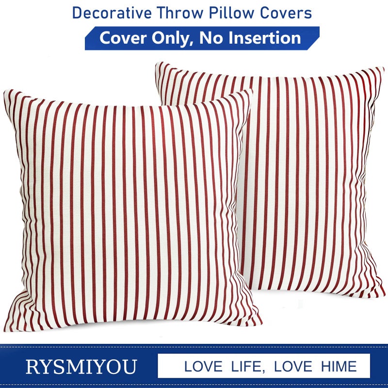 RYSMIYOU RYSMIYOU Decorative Throw Pillow Covers Set of 2 Wine Red Striped Pillow Covers 18x18 Inch Throw Pillow Cover Linen Pillowcase Modern Farmhouse Outdoor Pillow Covers for Couch Sofa Living Room - Image 4