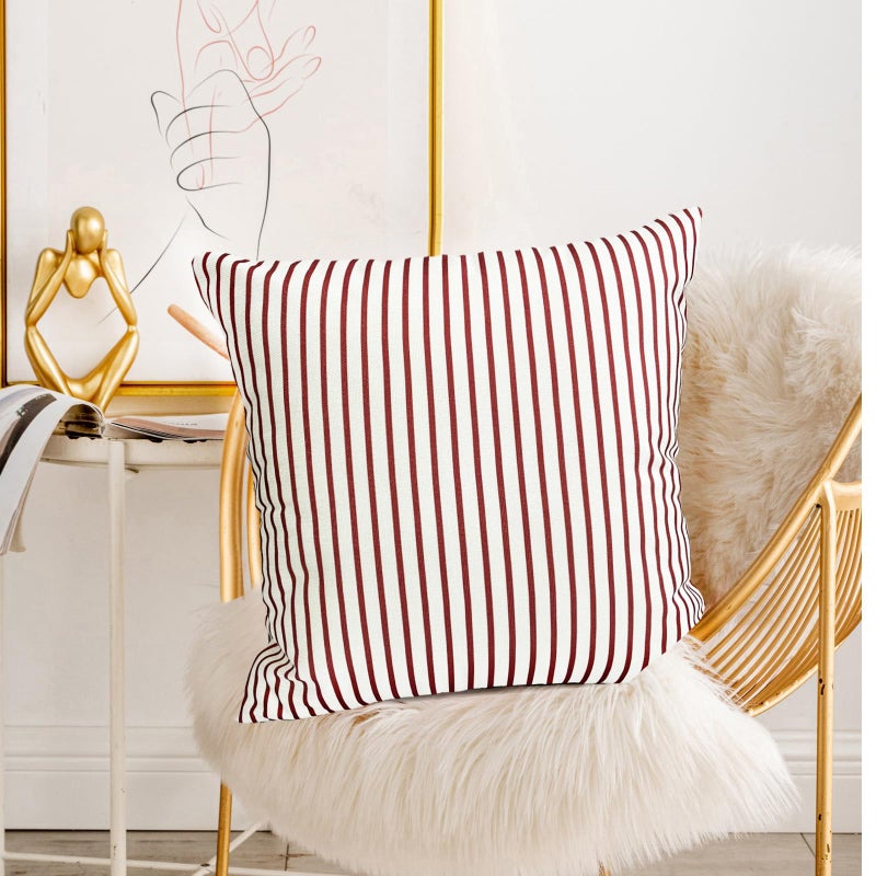 RYSMIYOU RYSMIYOU Decorative Throw Pillow Covers Set of 2 Wine Red Striped Pillow Covers 18x18 Inch Throw Pillow Cover Linen Pillowcase Modern Farmhouse Outdoor Pillow Covers for Couch Sofa Living Room - Image 3