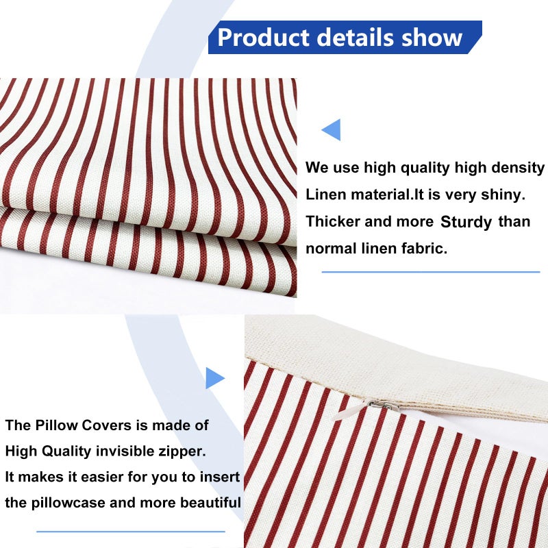 RYSMIYOU RYSMIYOU Decorative Throw Pillow Covers Set of 2 Wine Red Striped Pillow Covers 18x18 Inch Throw Pillow Cover Linen Pillowcase Modern Farmhouse Outdoor Pillow Covers for Couch Sofa Living Room - Image 5