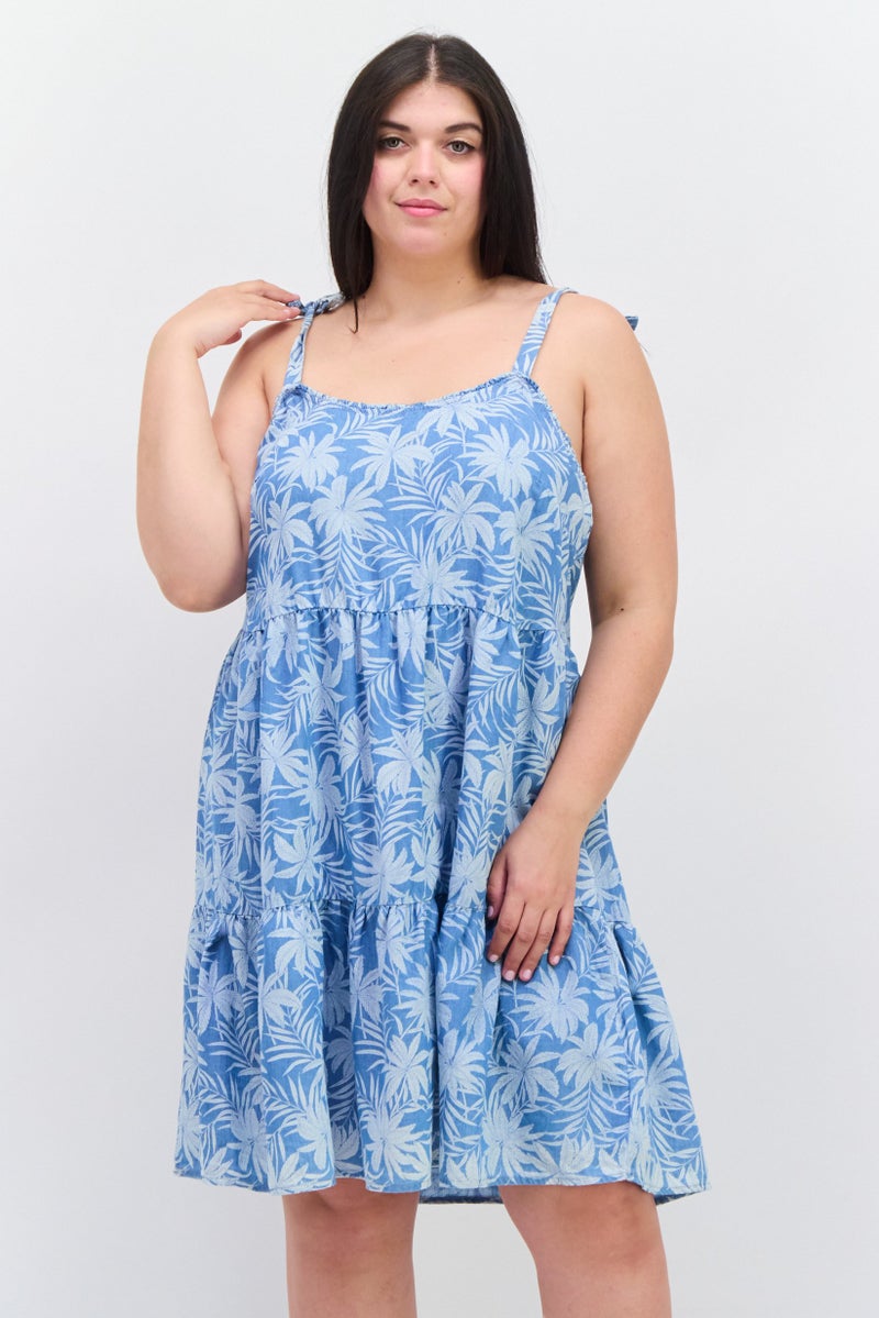 Jessica Simpson Women Plus Size Printed Mini Dress, Blue - Image 1