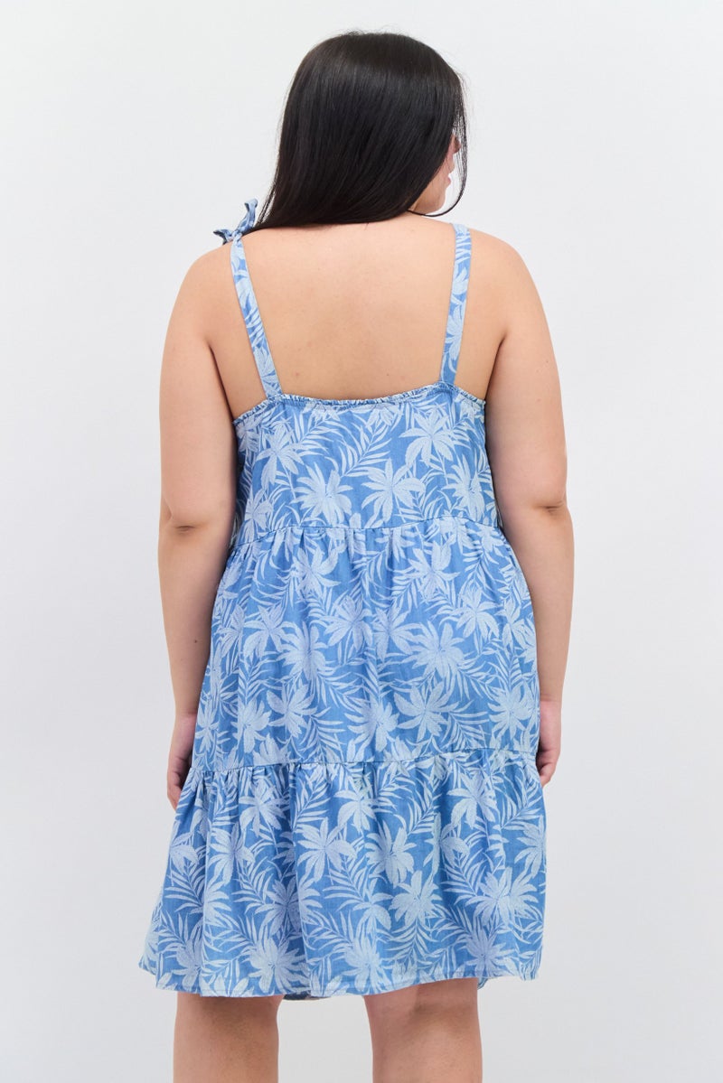 Jessica Simpson Women Plus Size Printed Mini Dress, Blue - Image 2