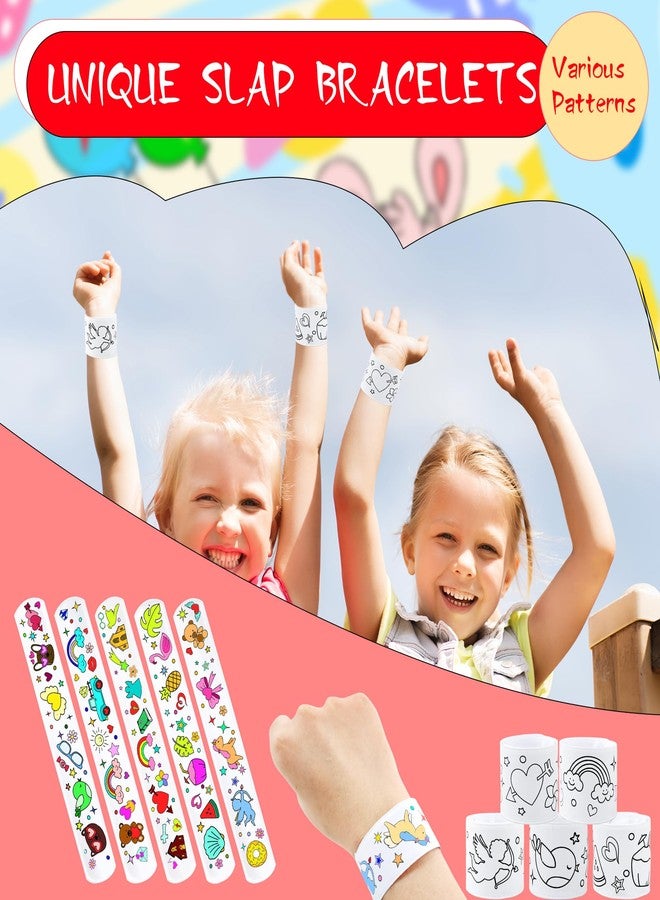 Flahard 100 Pcs Coloring Cartoon Slap Bracelets Bulk White Slap Bands 8.7 x 1.2 Inch DIY Slap Bracelet for Kids Birthday Party Favors DIY Craft Classroom Craft Projects Prizes, 5 Styles - Image 4