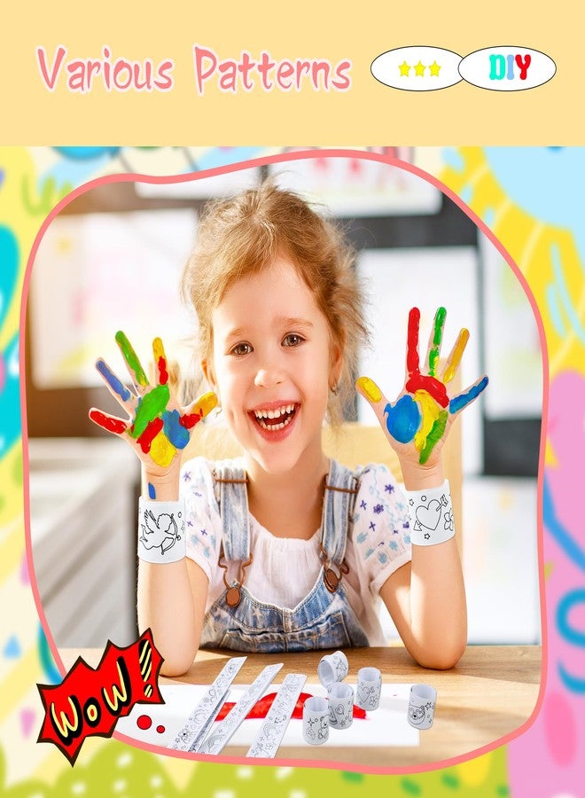 Flahard 100 Pcs Coloring Cartoon Slap Bracelets Bulk White Slap Bands 8.7 x 1.2 Inch DIY Slap Bracelet for Kids Birthday Party Favors DIY Craft Classroom Craft Projects Prizes, 5 Styles - Image 3