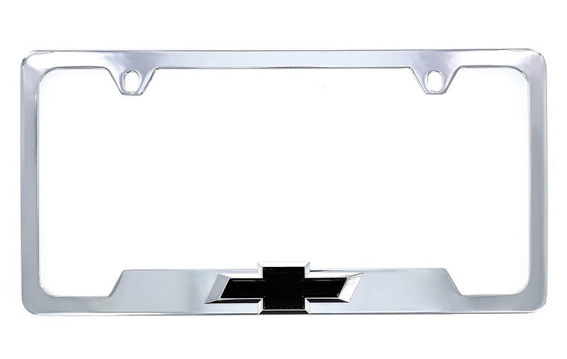 Chevrolet Chevy Metal License Plate Frame Tag Holder with 3D Bowtie Emblem Chrome Plated