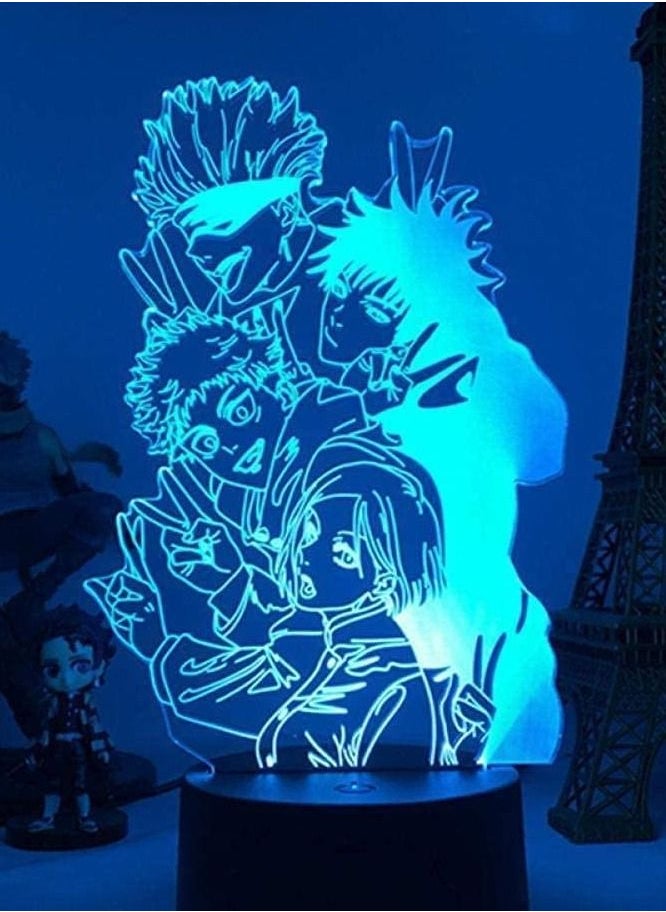 althiqahkey 3D Illusion Lamp LED Night Light Anime Jujutsu Kaisen Group Satoru Gojo Team Jujutsu Kaisen for Sudadera Sin Capucha Birthday Gift Lighting  - Image 1