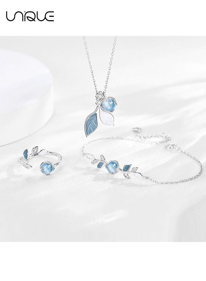 Unique Starry Sky Glazed Leaf Necklace Ring Bracelet Women, Light Luxury Design Sense High-grade Collarbone Chain Suitable for women, 3 pieces - Image 2