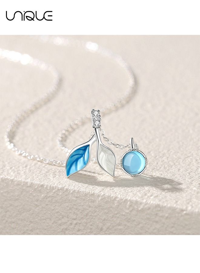 Unique Starry Sky Glazed Leaf Necklace Ring Bracelet Women, Light Luxury Design Sense High-grade Collarbone Chain Suitable for women, 3 pieces - Image 3