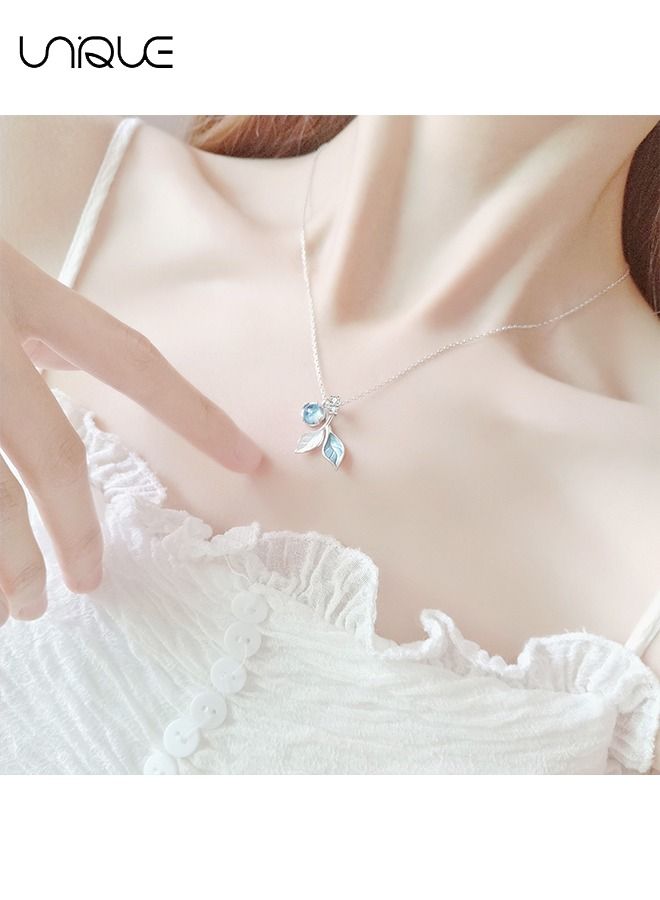 Unique Starry Sky Glazed Leaf Necklace Ring Bracelet Women, Light Luxury Design Sense High-grade Collarbone Chain Suitable for women, 3 pieces - Image 5
