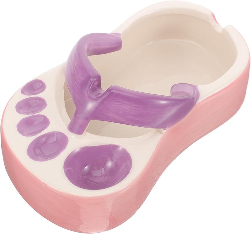 Purple Ceramic Slipper Shaped Ashtray Creative Reusable Cigarette Holder For Indoor Outdoor Home Decor - Image 2