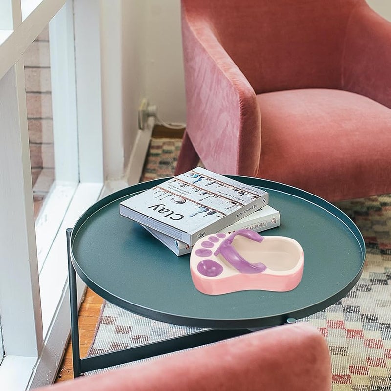 Purple Ceramic Slipper Shaped Ashtray Creative Reusable Cigarette Holder For Indoor Outdoor Home Decor - Image 4