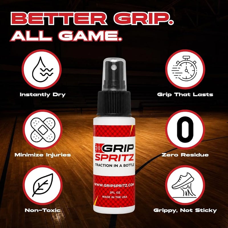 Grip Spritz 1 Grip Spritz - بخاخ قبضة حذاء ملعب كرة السلة - معزز تماسك الحذاء - يطيل عمر الحذاء ويزيد الأداء - حزمة طوال العام - زجاجتان من بخاخ قبضة الحذاء الرياضي الشفاف مع منشفة - Image 3