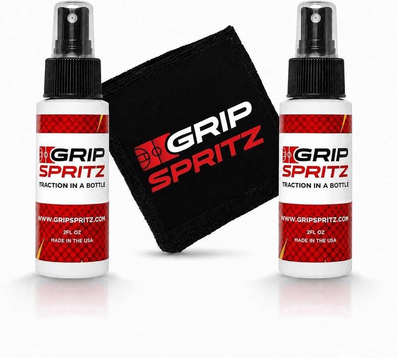 Grip Spritz 1 Grip Spritz - بخاخ قبضة حذاء ملعب كرة السلة - معزز تماسك الحذاء - يطيل عمر الحذاء ويزيد الأداء - حزمة طوال العام - زجاجتان من بخاخ قبضة الحذاء الرياضي الشفاف مع منشفة - Image 1