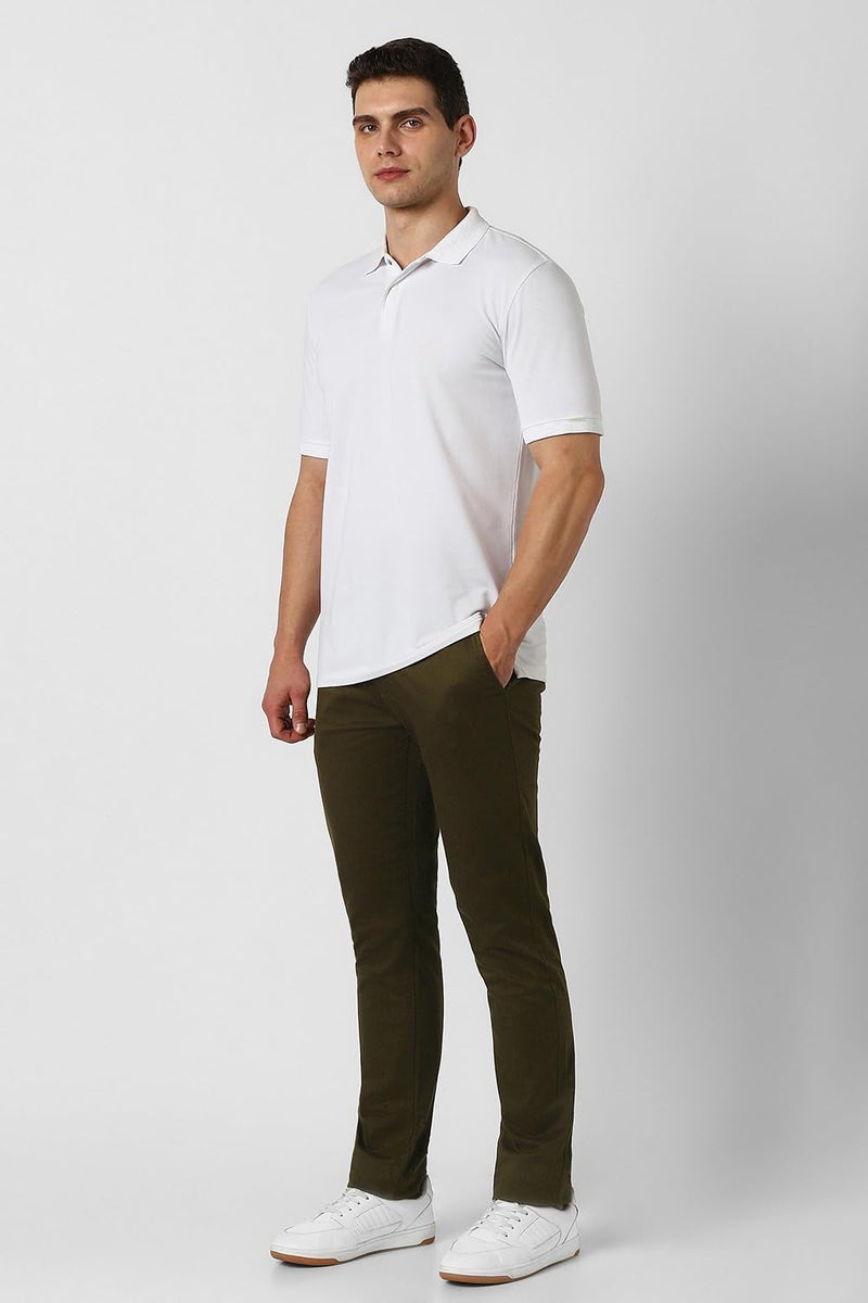 Peter England | Men's Super Slim Fit Stretchable Cotton Satin Casual Trousers | Office Sleek & Trendy Look Dark Olive - Image 5
