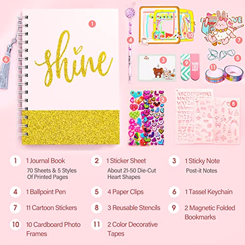 Arulis DIY Journal Kit Gifts for Girls Age of 8 9 10 11 12 13 Years Old and Up Girls Journal Set for Teen Decorate Her PlannerOrganizer Birthday Gift Cute Art Crafts Scrapbook Stationary Kit - Image 5