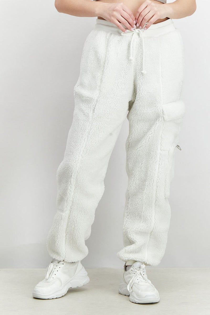 adidas Originals Women Regular Fit Textured Drawstring Sportswear Pants, White  - Image 1
