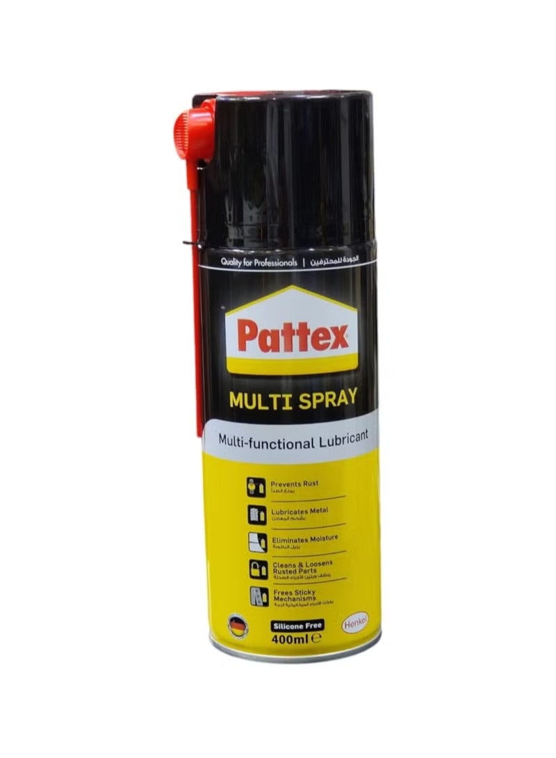 PATTEX MULTI SPRAY An effective multi-functional lubricant that prevents rust, lubricates metals, removes moisture, cleans and loosens rusted parts, and releases stuck mechanisms - silicone-free for professional results. 1 piece 400 ml - Image 1