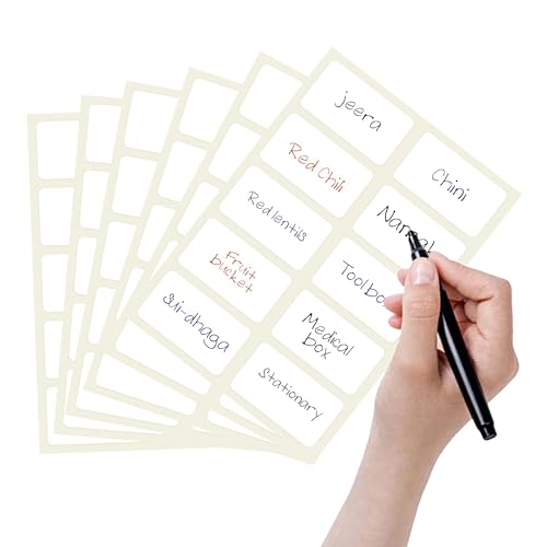 GLUN ® 200 Pcs Waterproof Pearl White Vinyl Stickers Self Adhesive (No Residue) with Black Marker for Mason Jars Glass Bottles, Decals Craft, Kitchen Jar Labels Bottle Stickers 25x50mm - Image 4