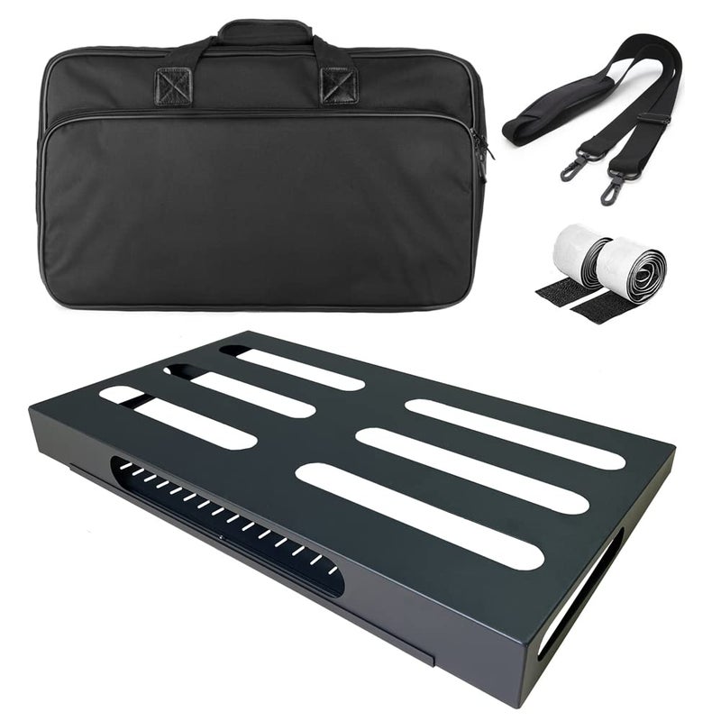 SOYAN 22" x 12.5" Guitar Pedal Board with Power Supply Tray, Carry Bag & Mounting Tapes Included (Black, SPB-22S) - Image 1