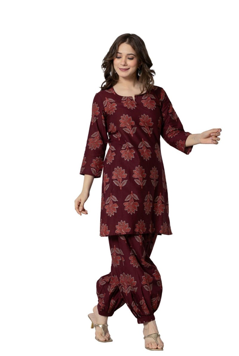 rytras Women's Pure Cotton Printed Straight Kurta Set with Palazzo Pants - Ethnic Wear, Maroon(RYT593,XL) - Image 4