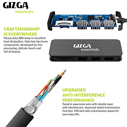 GIZGA Essentials High Performance USB Hub with Card Reader, 5 in 1 USB Hub, Fast Data Transfer, 3 USB 2.0, Micro SD, TF Data Transfer Upto 480Mbps for Laptops, Smartphone, MacBook, Chromebook, Black - Image 5
