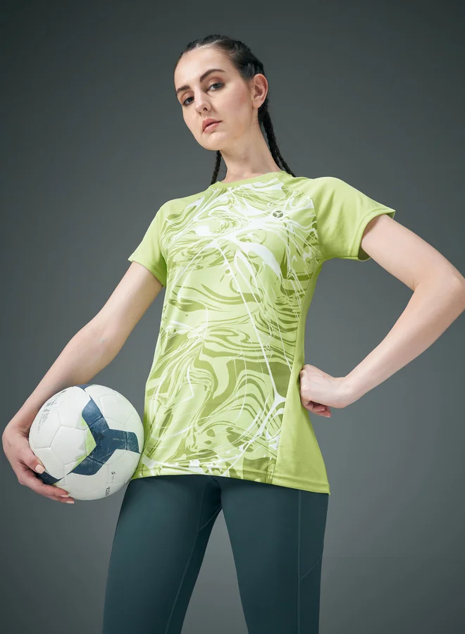 Technosport Technosport Women Green Marble Print T-Shirt
